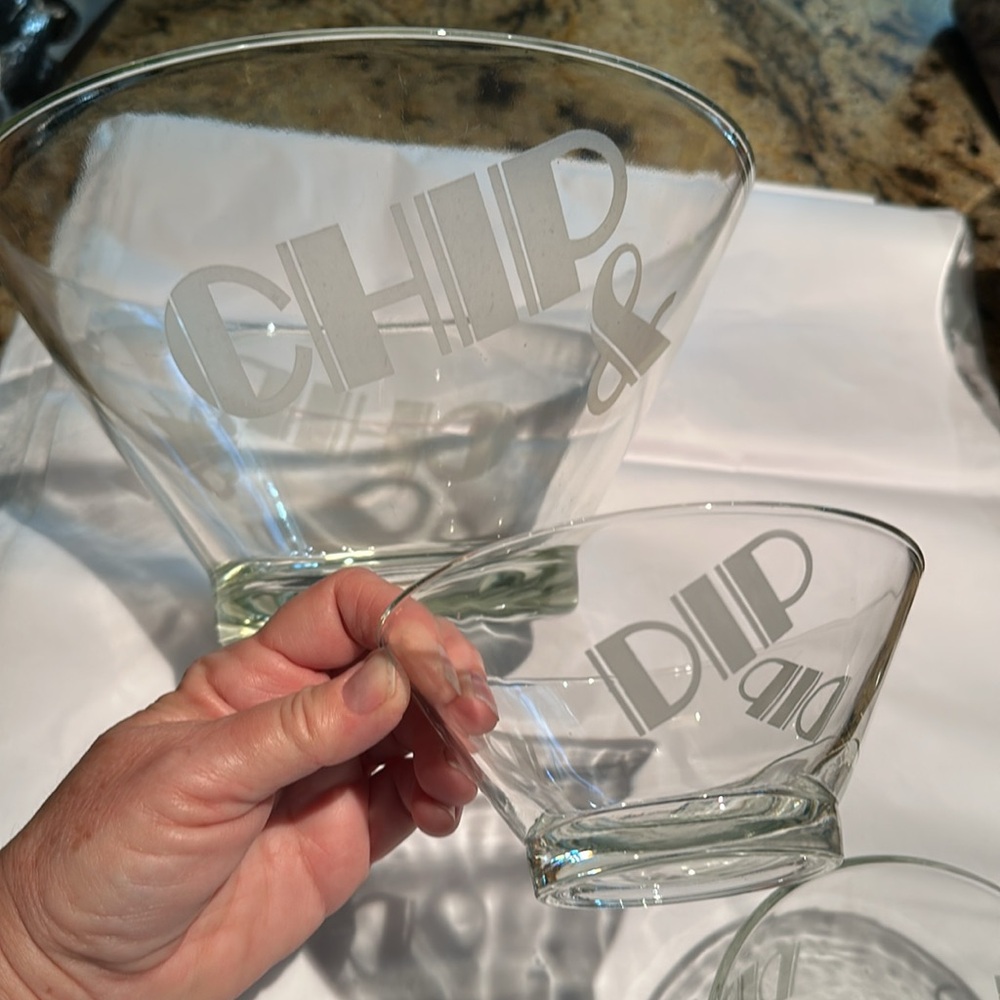 Vintage 1960s Chip & Dip Clear Glass Bowl 3pc Set